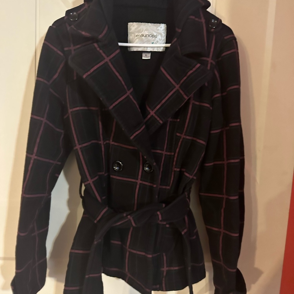 Maurices large pink and black pea coat